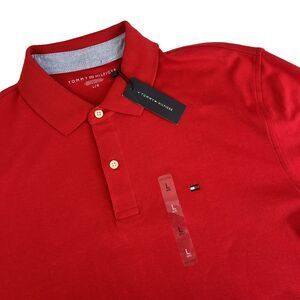 New Mens Tommy Hilfiger Short Sleeve Polo Shirt Size Large Red NWT Cotton